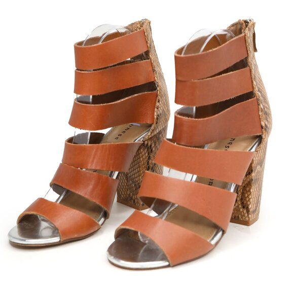 Chinese Laundry Brown Cage Strappy Sandals Python Block Heel Open Toe Shoes - Picture 9 of 12